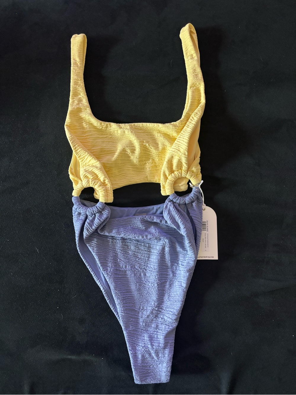 Two-Tone Yellow and Lavender Cutout One-Piece Swimsuit